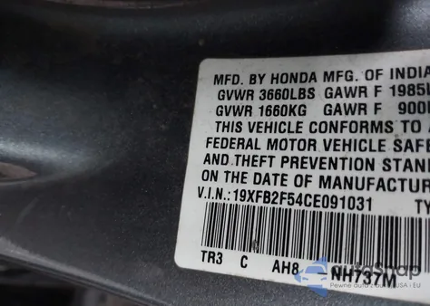 2012 Honda Civic Lx from USA, damaged, VIN 19XFB2F54CE091031